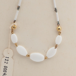 Vintage Czech link necklace white oval bugle glass beads 14"