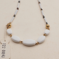 Vintage Czech link necklace white oval bugle glass beads 14"