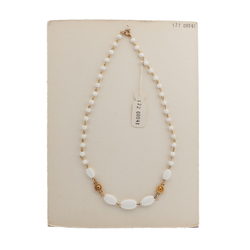 Vintage Czech link necklace white oval round glass beads 