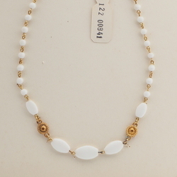 Vintage Czech link necklace white oval round glass beads 