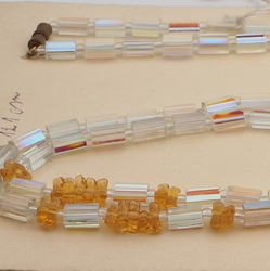 Vintage Czech necklace AB pentagon topaz glass beads 48"