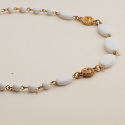 Vintage Czech link necklace white oval round glass beads 