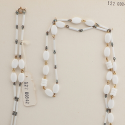 Vintage Czech link necklace white oval bugle glass beads 43"