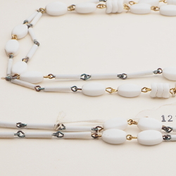 Vintage Czech link necklace white oval bugle glass beads 43"