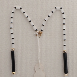 Vintage Czech necklace satin atlas black pentagon glass beads 