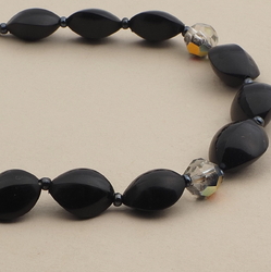 Vintage Czech necklace AB glass black plastic beads 