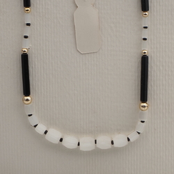 Vintage Czech necklace satin atlas black pentagon glass beads 