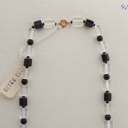 Vintage Czech necklace clear black pentagon round glass beads 