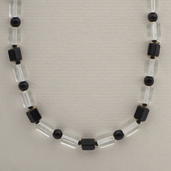 Vintage Czech necklace clear black pentagon round glass beads 