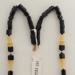 Vintage Czech necklace yellow satin atlas black pentagon glass beads 
