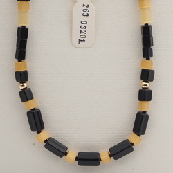 Vintage Czech necklace yellow satin atlas black pentagon glass beads 