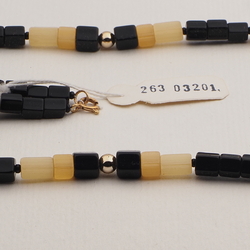 Vintage Czech necklace yellow satin atlas black pentagon glass beads 