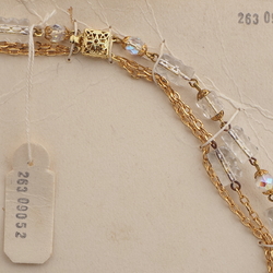 Vintage Czech 3 strand chain link necklace AB clear pentagon glass beads