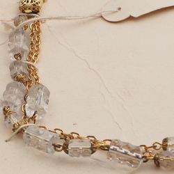 Vintage Czech 3 strand chain link necklace AB clear pentagon glass beads