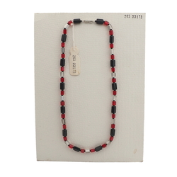Vintage Czech necklace red black silvered pentagon glass beads