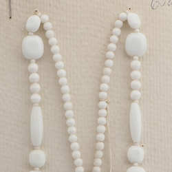 Vintage Czech necklace white oval round glass beads 25"