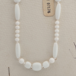 Vintage Czech necklace white oval round glass beads 25"