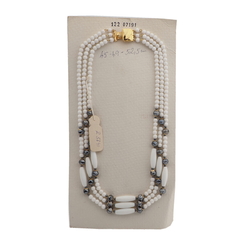 Vintage Czech 3 strand necklace white hematite glass beads 