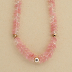 Vintage Czech necklace pink frost bicolor arc glass beads