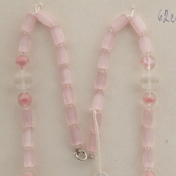 Vintage Czech necklace pink satin atlas bicolor glass beads