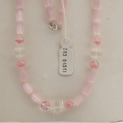 Vintage Czech necklace pink satin atlas bicolor glass beads