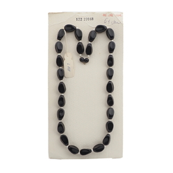 Vintage Czech necklace element large black oval square glass beads 24"