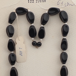 Vintage Czech necklace element large black oval square glass beads 24"