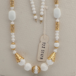 Vintage Czech necklace element white melon oval glass beads