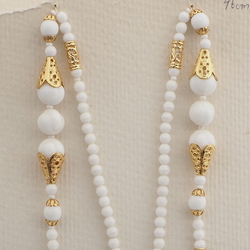 Vintage Czech necklace element white melon oval glass beads