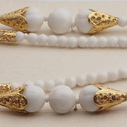 Vintage Czech necklace element white melon oval glass beads