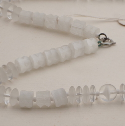 Vintage Czech necklace satin atlas white bicolor glass beads