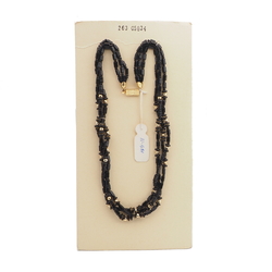 Vintage Czech 3 strand necklace black rondelle pentagon glass beads