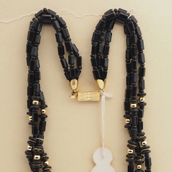 Vintage Czech 3 strand necklace black rondelle pentagon glass beads