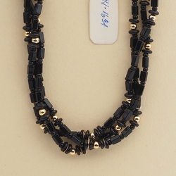 Vintage Czech 3 strand necklace black rondelle pentagon glass beads