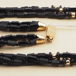 Vintage Czech 3 strand necklace black rondelle pentagon glass beads