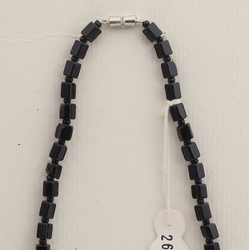 Vintage Czech necklace black pentagon frost clear glass beads 