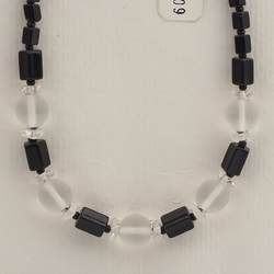 Vintage Czech necklace black pentagon frost clear glass beads 