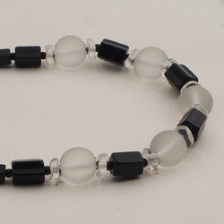 Vintage Czech necklace black pentagon frost clear glass beads 