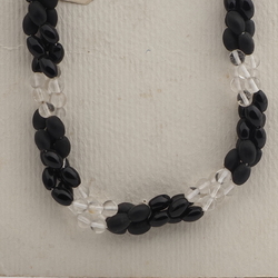 Vintage Czech 3 strand necklace black clear glass beads