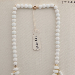 Vintage Czech fringe necklace white round rondelle hexagon glass beads 