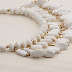 Vintage Czech fringe necklace white round rondelle hexagon glass beads 