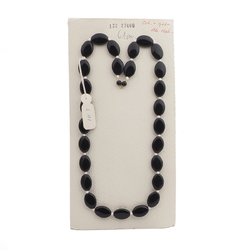Vintage Czech necklace element large black oval glass beads 24"
