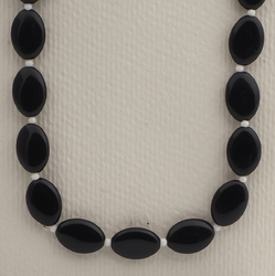 Vintage Czech necklace element large black oval glass beads 24"