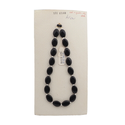 Vintage Czech necklace element large black oval glass beads 16"