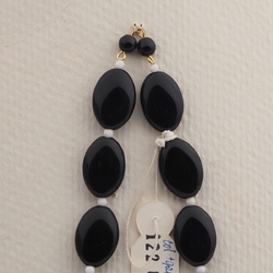 Vintage Czech necklace element large black oval glass beads 16"