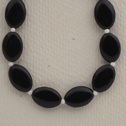 Vintage Czech necklace element large black oval glass beads 16"