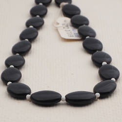 Vintage Czech necklace element large black oval glass beads 16"