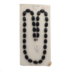 Vintage Czech necklace element large black oval glass beads 30"