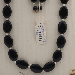Vintage Czech necklace element large black oval glass beads 30"
