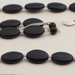 Vintage Czech necklace element large black oval glass beads 30"